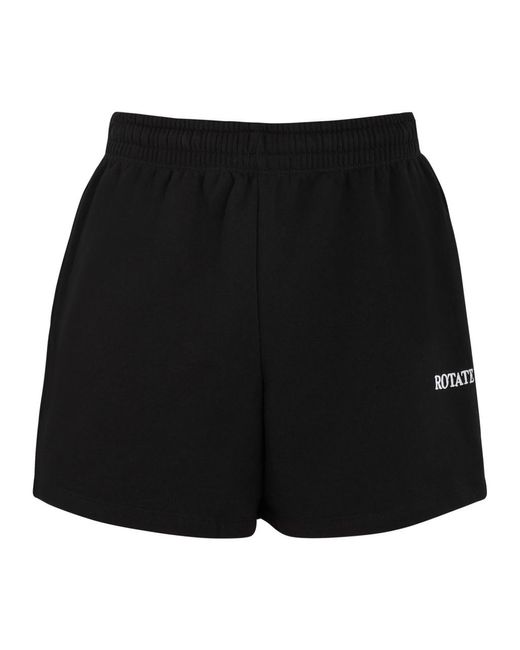 ROTATE SUNDAY Black Logo-Embroidered Cotton Shorts