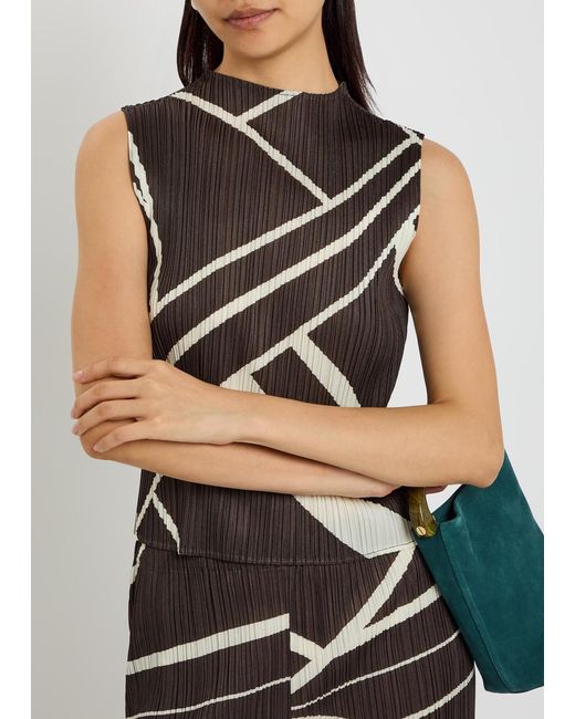 Pleats Please Issey Miyake Black Pleated Printed Woven Top