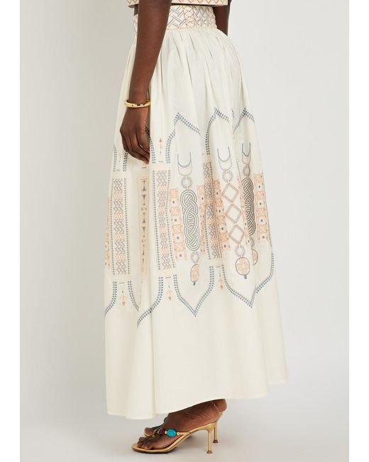 Emporio Sirenuse Natural Ombretta Embroidered Cotton-Blend Midi Skirt
