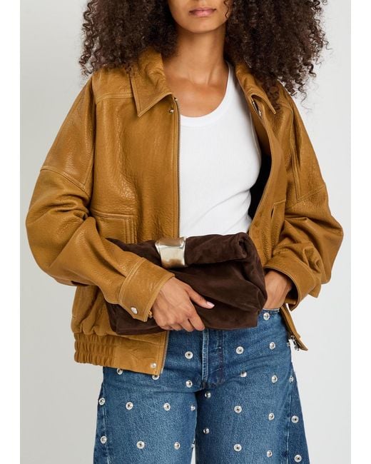 Staud Brown Cuff Suede Clutch