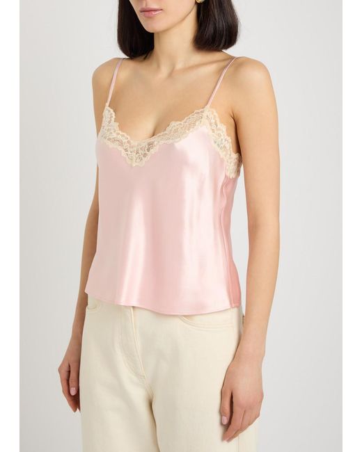 Reformation Pink Teddy Lace-Trim Silk Top