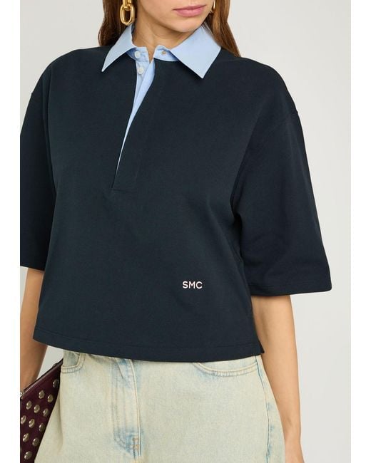Stella McCartney Blue Contrasting-Collar Piqué Cotton Polo Shirt
