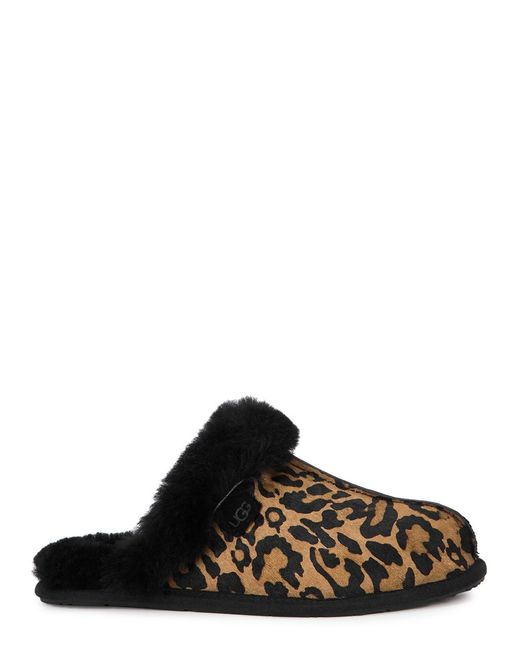 Ugg Black Scuffette Ii Panther-Print Calf Hair Slippers