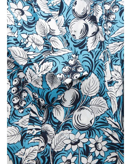 Diane von Furstenberg Blue Caleb Floral-Print Stretch-Cotton Shirt