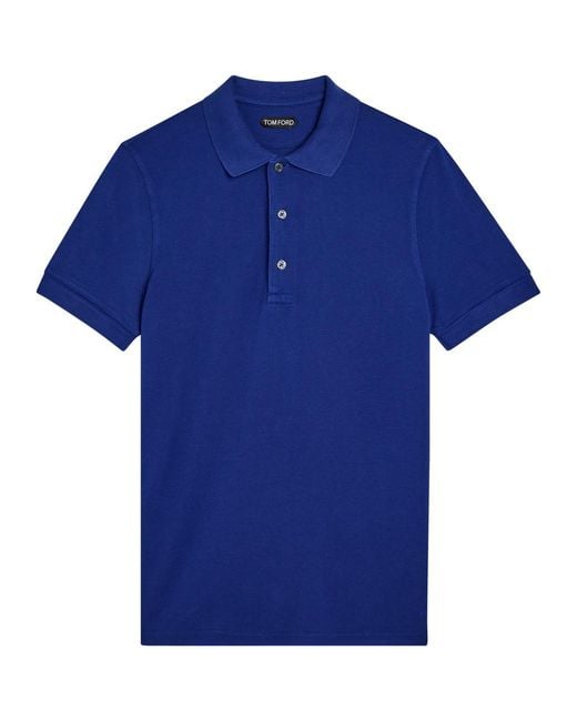 Tom Ford Blue Logo-Embroidered Piqué Polo Shirt for men