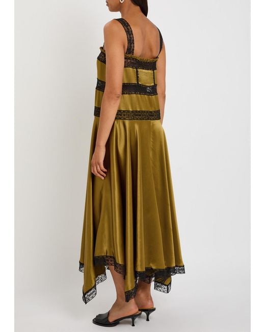 Ganni Natural Lace-Trim Satin Midi Slip Dress
