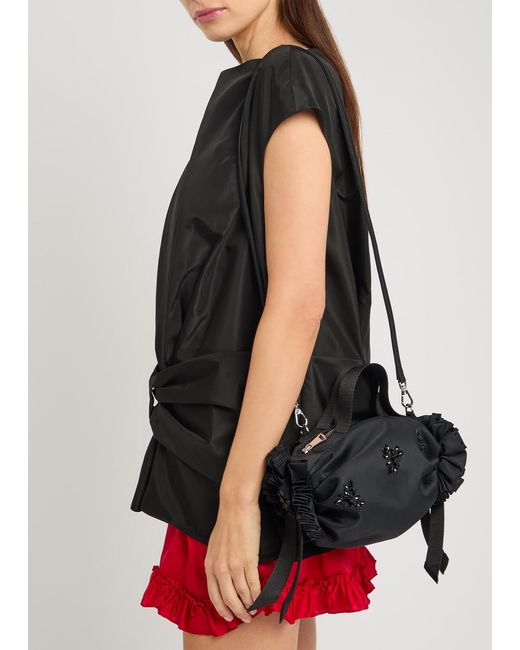 Simone Rocha Black Double Ribbon Rosette Mini Nylon Top Handle Bag