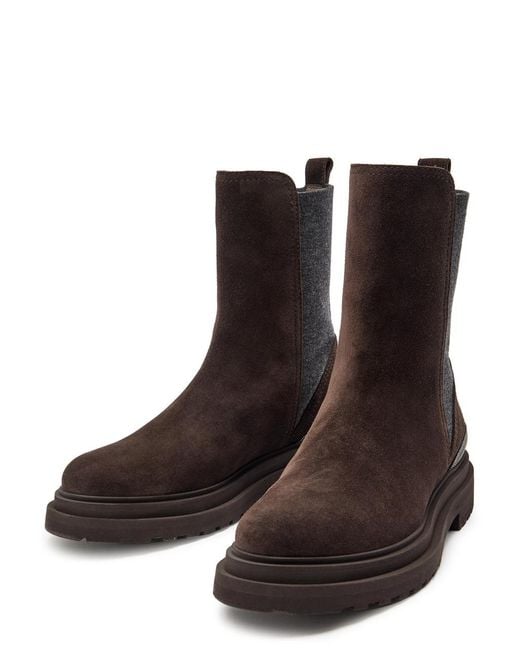 Brunello Cucinelli Brown Suede And Knit Ankle Boots