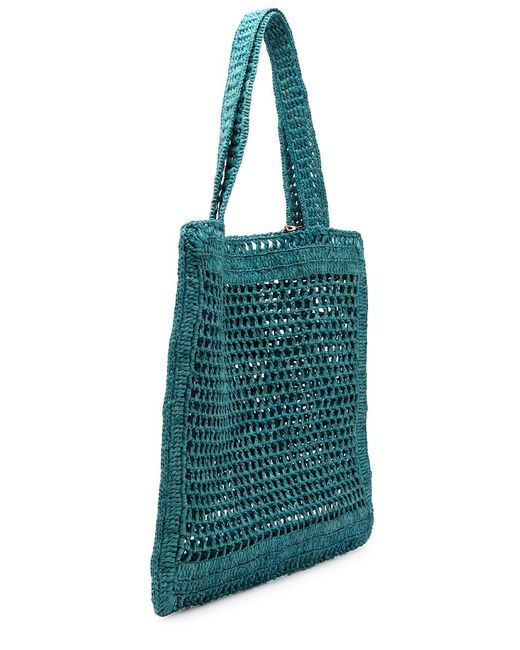 Chloé Blue Summer Banana Logo Raffia Tote