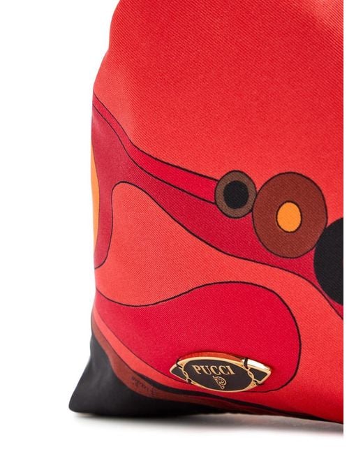 Emilio Pucci Red Emilio Printed Silk-Twill Top Handle Bag