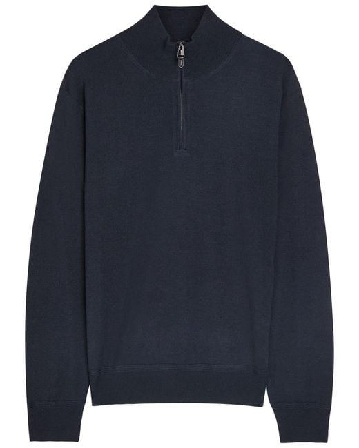 Canali Blue Half-Zip Wool-Blend Jumper for men