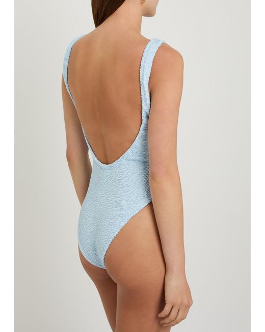 Hunza G Blue Square-Neck Crinkle Swimsuit