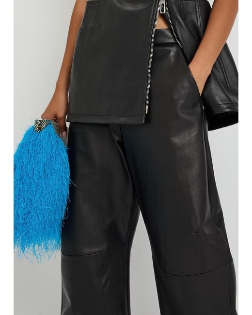 Sportmax Black Barrel-Leg Leather Trousers