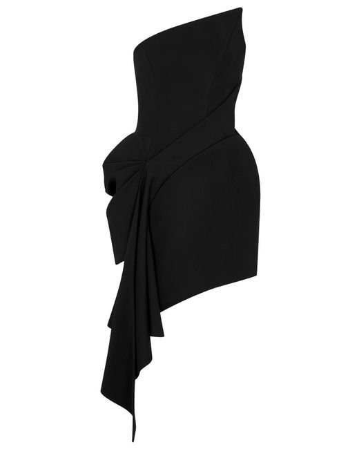 Mugler Black Asymmetric Strapless Twill Mini Dress