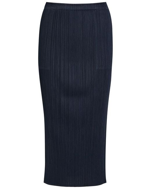 Pleats Please Issey Miyake Blue Pleated Woven Midi Skirt