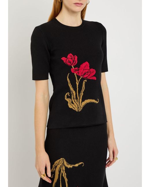 Erdem Black Floral-Intarsia Knit T-Shirt