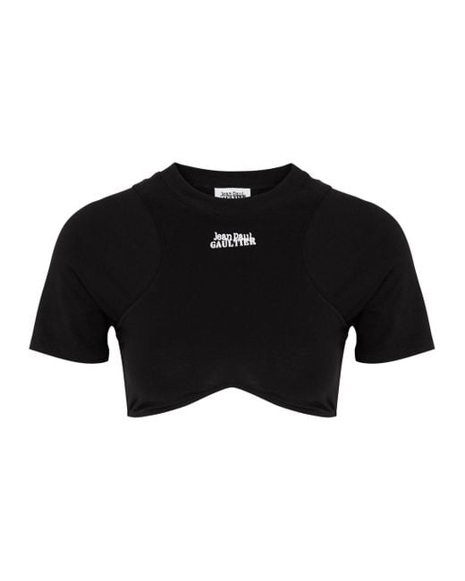 Jean Paul Gaultier Black Logo Cropped Stretch-cotton Top