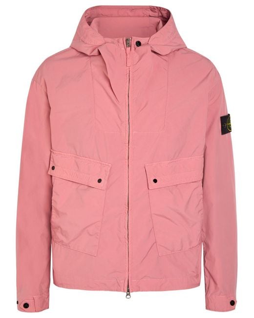 Stone Island Pink Hooded Poplin Jacket for men