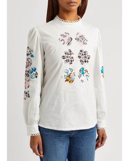 Weekend by Maxmara White Popoli Embroidered Cotton Blouse