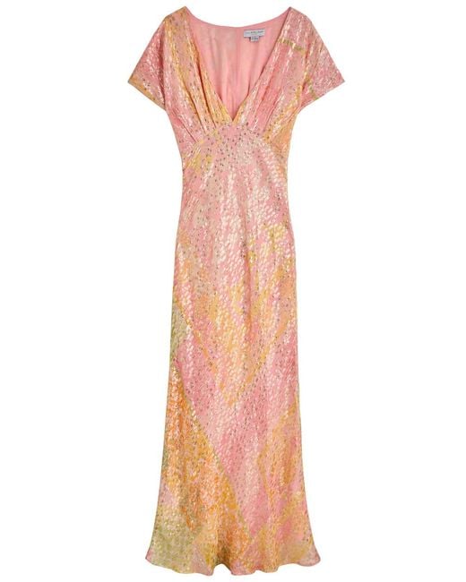 Never Fully Dressed Pink Elodie Printed Chiffon Maxi Dress