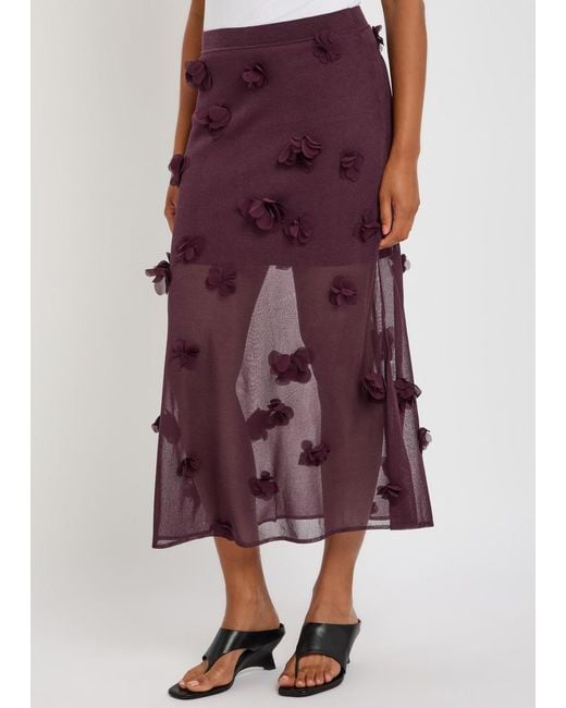 Jonathan Simkhai Purple Cora Floral-Appliquéd Fine-Knit Midi Skirt