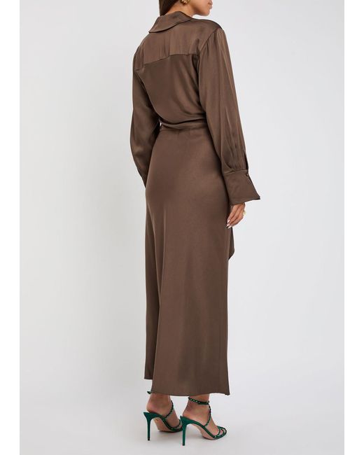 Jonathan Simkhai Brown Talita Wrap-Effect Draped Satin Midi Dress