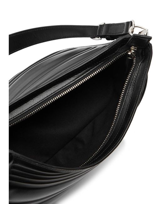 Mugler Black Spiral Curve 01 Medium Leather Shoulder Bag