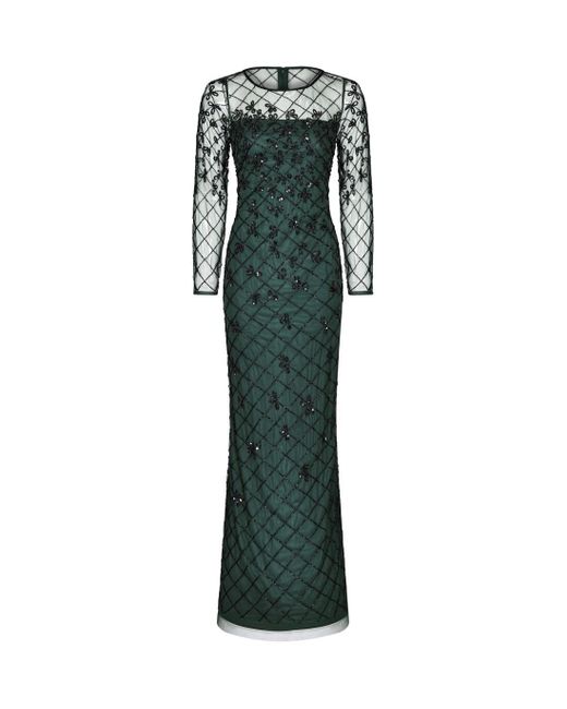 Adrianna Papell Green Beaded Long Column Gown