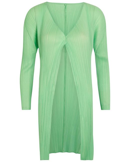 Pleats Please Issey Miyake Green Pleated Woven Coat