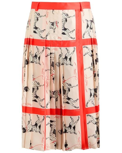 S.S.Daley Red Pointer Printed Silk Midi Skirt