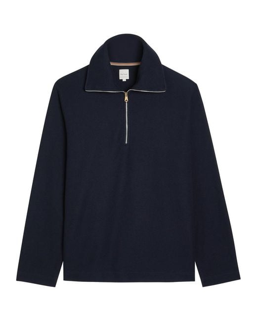 Paul Smith Blue Half-Zip Waffle Wool-Blend Jumper for men