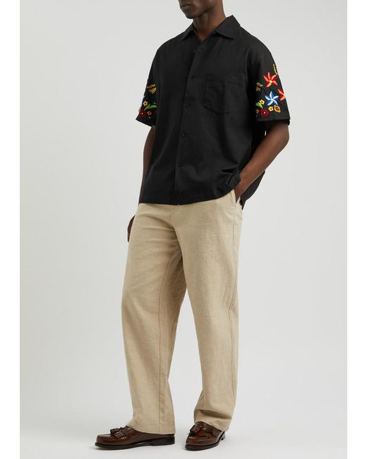 YMC Black Idris Floral-Embroidered Cotton-Blend Shirt for men