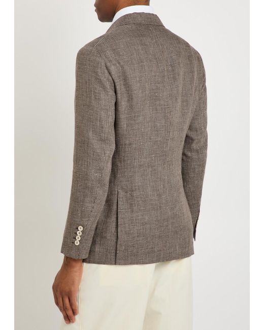 Brunello Cucinelli Brown Houndstooth Linen Blazer for men
