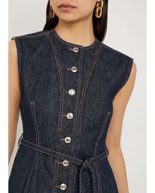 Sportmax Blue Belted Denim Waistcoat Top