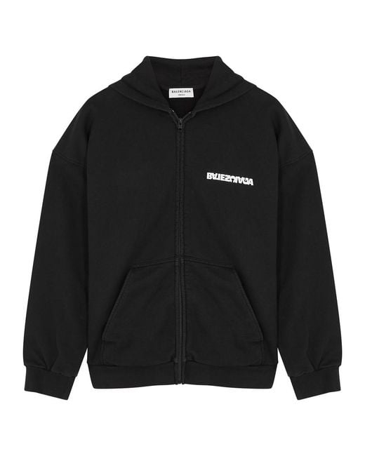 Balenciaga Black Logo Hooded Cotton Sweatshirt