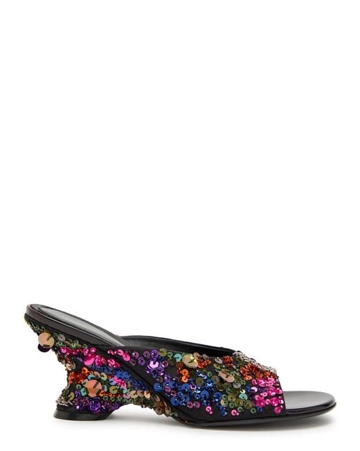 Dries Van Noten Multicolor 75 Embellished Satin Mules