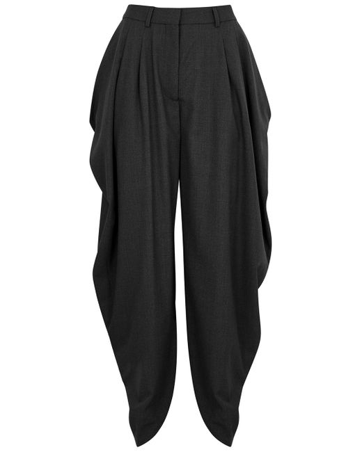 Loewe Black Draped Wide-leg Wool Trousers