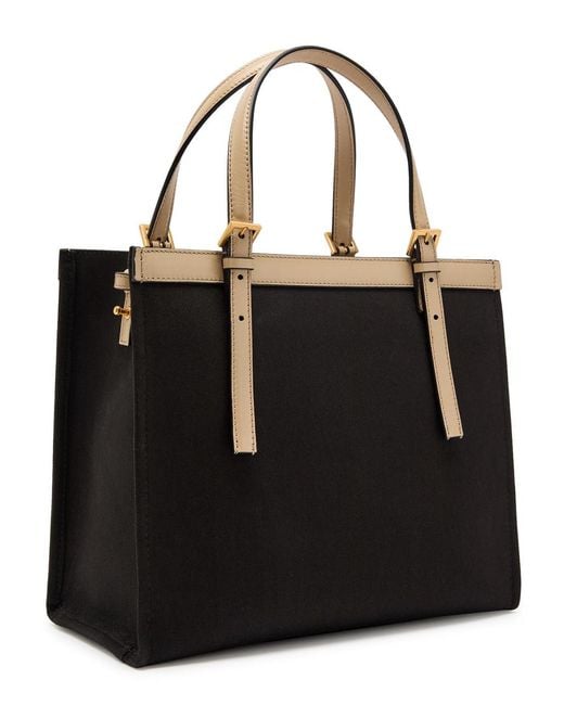 Versace Black Medium Logo-Appliquéd Leather And Canvas Tote