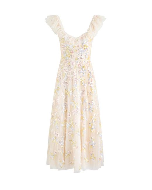 Needle & Thread White Ballerina Floral-Embellished Tulle Gown