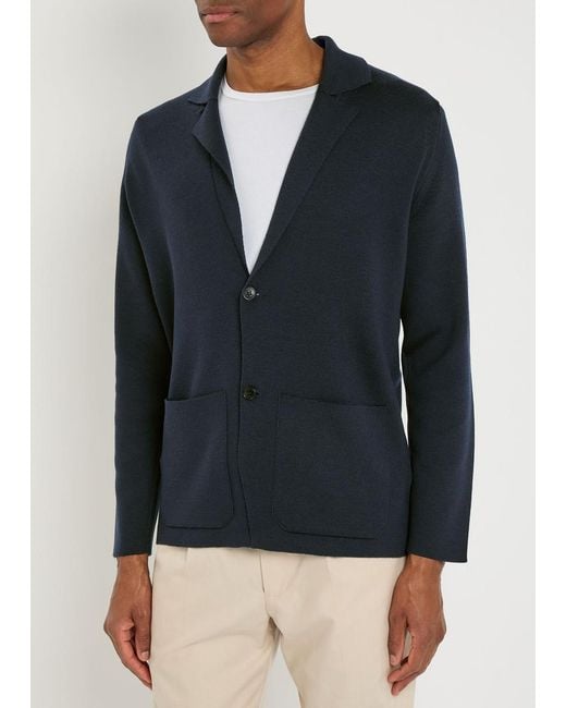 John Smedley Blue Autry Merino Wool Cardigan for men