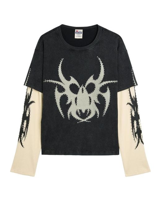 Chew Forever Roach Studded Printed Long Sleeve Cotton T-Shirt in