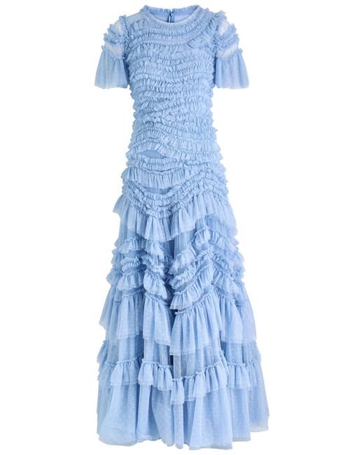 Needle & Thread Blue Rose Ruffled Tulle Gown
