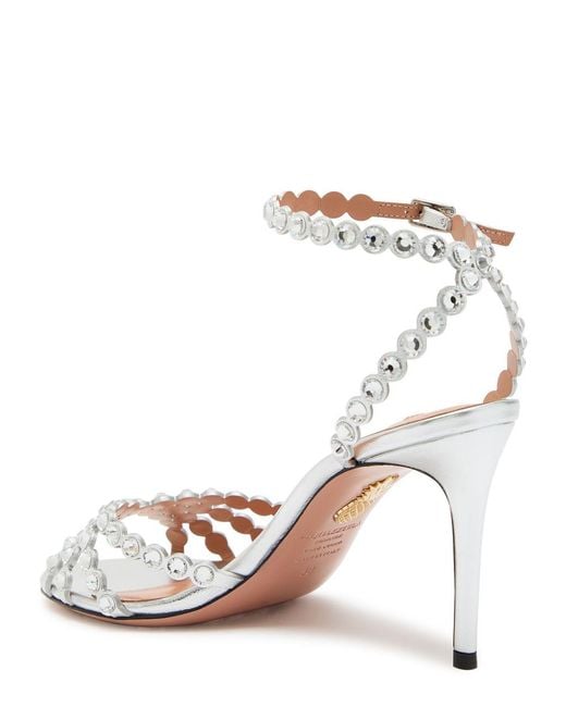 Aquazzura Tequila 85 Embellished Metallic Leather Sandals