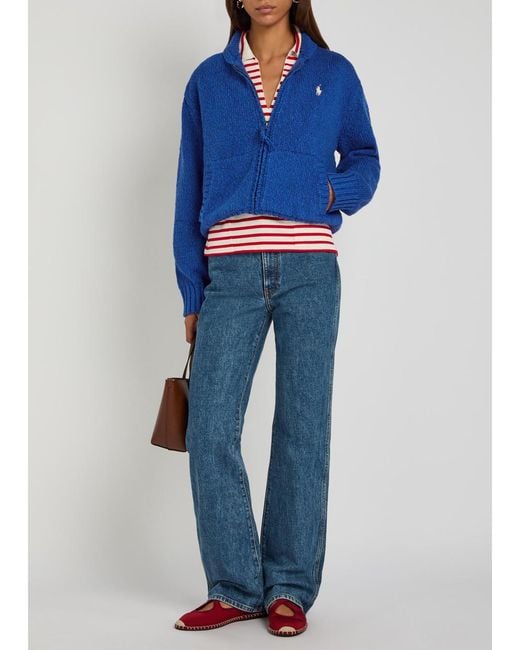 Polo Ralph Lauren Blue Logo-Embroidered Hooded Cotton-Knit Jumper