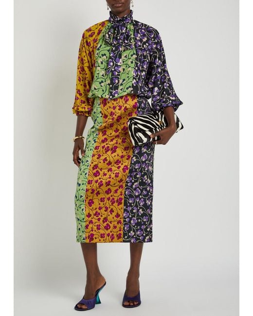 LaDoubleJ Orange Pencil Floral-Jacquard Woven Midi Skirt