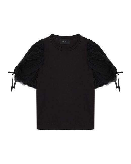 Simone Rocha Black Bow-embellished Cotton And Tulle T-shirt