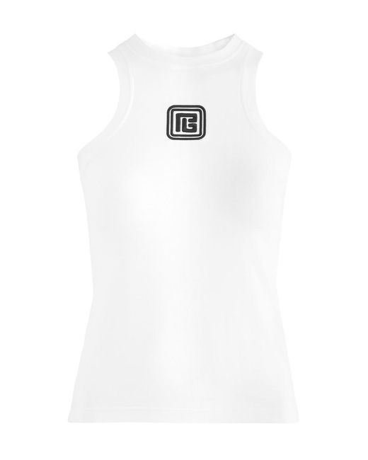 Balmain White Logo-Embroidered Jersey Tank