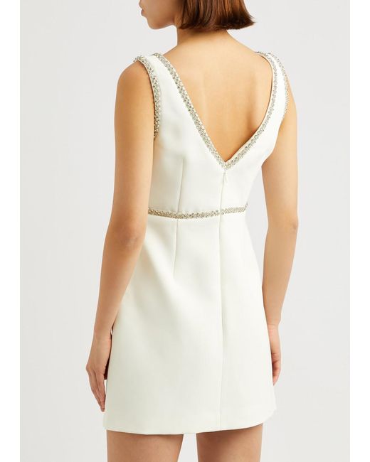 Self-Portrait White Bow Crystal-Embellished Mini Dress
