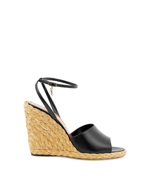 Saint Laurent Metallic Paloma 95 Leather Espadrille Wedge Sandals