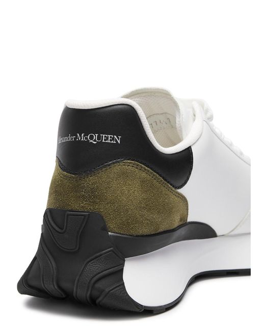 Alexander McQueen White Sprint Runner Panelled Leather Sneakers for men